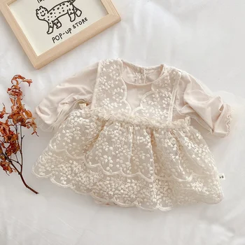 Baby Čipke Harper Obleko 0-2 Let Starega Otroka Jeseni Obleko Baby Bodysuit Jeseni Novorojenčka Prvo Leto Obleko Trikotnik Kratek Creeper