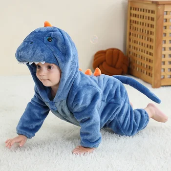 Malčka, modra Dinozaver Kostum tiger Flanela Hooded Onesies Mehko Živali Romper Obleke Darilo Otroka Živalske Kostume Malčka Onesie