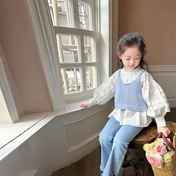 2023 Poletje Otroci Camis Koreja Slog, Barva Pletenje Mehko Bombažno Moda Preprosta Modna Priložnostne za Dekleta