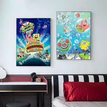 Srčkan SpongeBob SquarePants Tiskanje Plakatov Dekorativne Platno Slikarstvo, Dnevna Soba, Spalnica Študija Wall Art Dom Dekor
