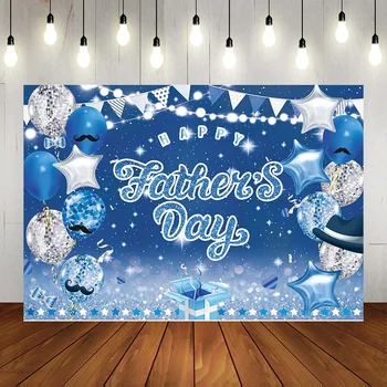 Vesel Dan očetov Modra Sparkly ozadju Hvala Oče, Modre in bele balone okrašena stranka foto banner modro bela zastava