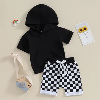 Malčka Baby Boy Summer Hooded Obleko, Kontrast, Barve, Kratek Rokav T Shirt Vrh Elastične Kratke Hlače Za Poletje Oblačila, Ki