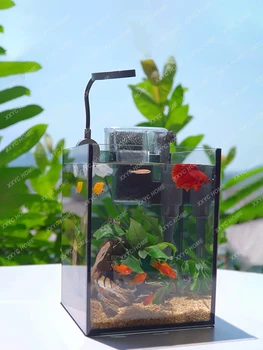 Super Belega Stekla Vinil Fish Tank Gospodinjskih Malih Ekoloških Filter Namizje Krajine