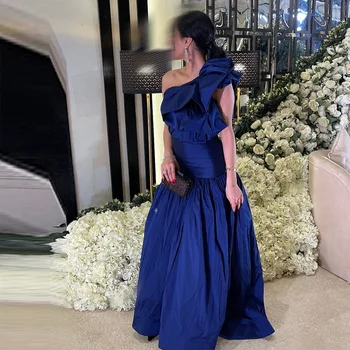 Xijun Kraljevsko Modra Savdska Arabski Morska Deklica Večerne Obleke Eno Pleče Brez Rokavov Pleat Ruched Prom Oblačenja Formalno Stranko Obleke 2023