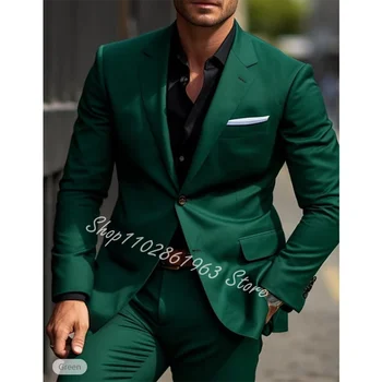 2024 Novo Modno Zeleno Moške Obleke, Slim Fit 2 Kosa Najboljše Moške Obleke Ženina Tuexdos Formalno Poroko Jopič Trajes De Hombre