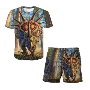 Jurassic Park, otroška 3D T-shirt Nastavite, Dinozaver T-majica, kratke Hlače, 2-kos Obleko, Modne Otrok Kratek Rokav Set