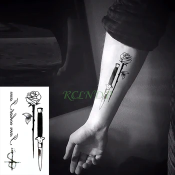 Nepremočljiva Začasni Tattoo Nalepke bodalo Nož rose angleški pismo tatto nalepke flash tattoo ponaredek tetovaže za Moške dekle ženske