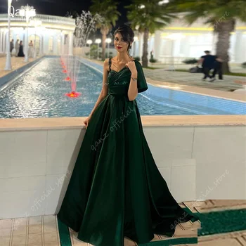 Qanz Savdska Arabija Smaragdno Zelena Večerne Obleke Letnik Saten Vestido Largo Elegante Dolgo Črto Abendkleider Luxus 2024 Dubaj