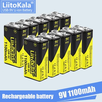 10PCS LiitoKala USB 9V litijeva Baterija za ponovno Polnjenje 1100mAh li-ion Baterije 6F22 za RC Helikopter Model Mikrofon