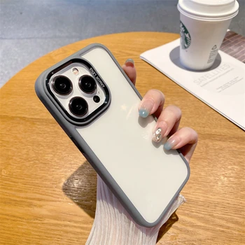 Luksuzni Kovinski Fotoaparat Varstvo Shockproof Oklep Primeru za iPhone 15 14 Pro Max 15Plus 15Pro Pregleden Težko Akril Hybird Pokrov