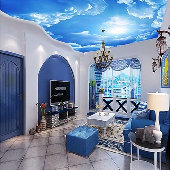 Po meri Stropna Freska Ozadje 3D oblaki, nebo modro in belo Dnevna Soba, Spalnica Strop Ozadju Fotografije za Ozadje