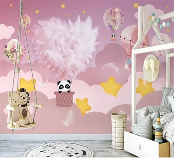 Po meri Risanka Ozadje Nordijska ročno poslikane pero vroč zrak balon, roza risanka otroški sobi v ozadju stene 3d ozadje