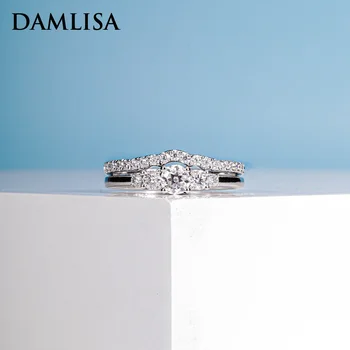 DAMLISA D Barvo Moissanite Ring Set Za Ženske 925 Sterling Srebrni Poročni Kompleti Poročni prstan Udejstvovanje Obroči Fine Nakit