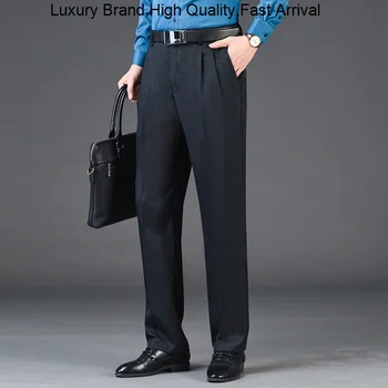Moške nove hlače poslovnih preprosto naravnost priložnostne dvojno naguban spomladi in jeseni obleko hlače