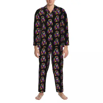 Pop Art Pudelj Sleepwear Jeseni Pes Tiskanja Priložnostne Prevelik Pajama Nastavite Moški Dolge Rokave Kawaii Prosti Čas Grafični More