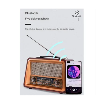 Prenosni Lesene Retro Radia Brezžična tehnologija Bluetooth Zvočniki HI-fi Stereo AM/FM Radio, Predvajalnik USB TF AUX, MP3,Rumene Barve Lesa