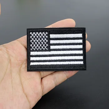 1Pcs črno bele Ameriške zastave, Obliži značko Vroče Železo na Vezenega Obliž Aplicirano za Jakno, Kavbojke DIY