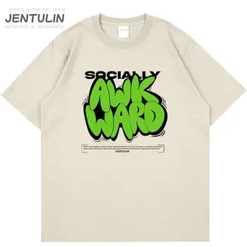 Korejski Moda za Moške Tshirt Socialno Awk Ward Estetske Grafični T-Shirt Kratek Rokav Goth Y2k Prevelik Oblačila Ulične Vrhovi
