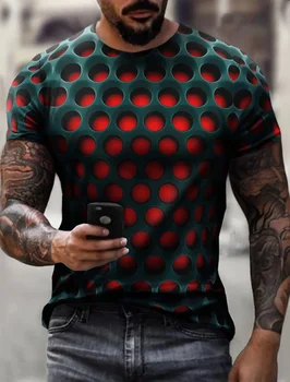 Majica Za Moške 3D Optično Iluzijo Tiskanja Kratek Rokav Vrhovi Moda Gradient Harajuku Ulične Hip Hop Trend Prevelik T-shirt