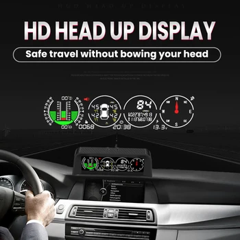 HD TPMS Smart Pobočju Meter Novega Avtomobila HUD Head-up Zaslon GPS Speedmeter LCD-Zaslon Visoke Ločljivosti Strani Nagiba Senzor