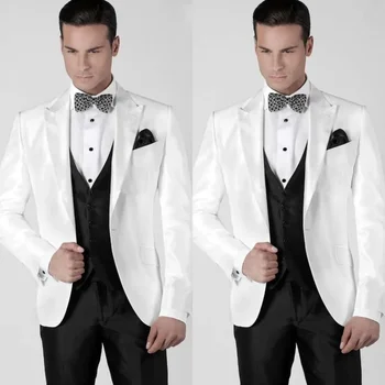 Elegantno Poroko Ženina Obleke za Moške 3 Kos Moda Vrh River beloprsi Singl Priložnostne Formalno Kostum Homme (Blazer+Telovnik+Hlače)