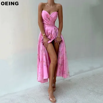 OEING A-Line Til Večerne Obleke Ldyllic brez naramnic Stranka Obleko za Posebne Priložnosti Tiskane Svile Obleke Vestidos De Noche