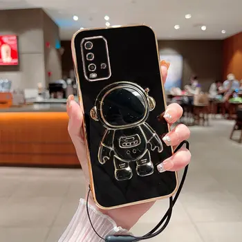 Telefon Primeru za Xiaomi Redmi 9T Luksuzni Plating Astronavt Krat Stojalo Z Vrvica za opaljivanje tega Telefona Primeru Zajema