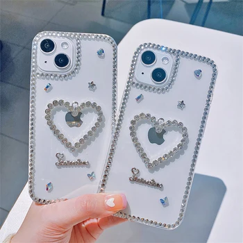 Koreja, Bleščice, Ljubezen Srce Nosorogovo Jasno Primeru Telefon Za iPhone15 14 13 12 11 Pro Max X XR XS 15 14Plus Bling Diamond Zadnji Pokrovček