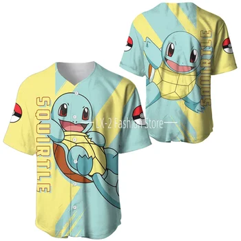 Novo Pokemon Squirtle Baseball Jersey Moški Ženske Kratek Rokav Športni Dres Pikachu PKM Baseball Majica Fashion Majica
