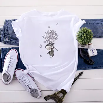 zabavne majice Rastlin in cvetja kratek sleeve majica s kratkimi rokavi Ženske bombaža t-shirt Obreži zgoraj tees Velik obseg ženska oblačila