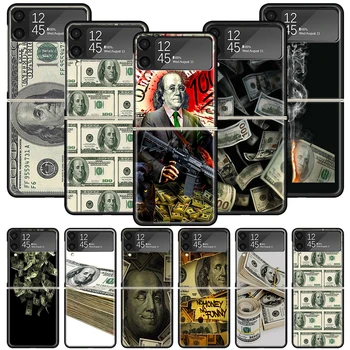 Bankovec za Dolar Denar Denar Primeru Telefon za Samsung Galaxy Ž Flip3 medije flip4 5G Black Težko Pokrov Z Flip 3 4 Luksuznih PC Lupini Zflip Sklada