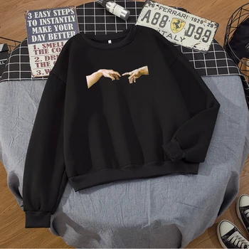 Vintage Skuggna Oblikovanje Roke Umetnosti Prevelik pulover s kapuco Skakalec Obleke Tumblr Ulične 90. letih Estetske Harajuku Majica Ženske