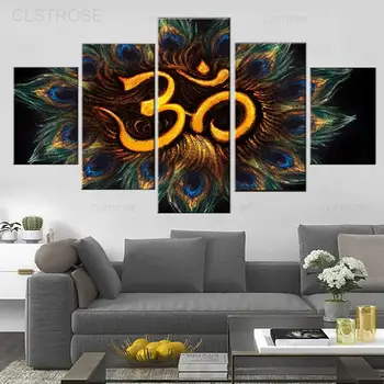 5 Kos Hinduizmu Platno Natisne Sanskrtu Aum Umetniške Slike Hindujski Religiji Simbol Umetnine Stensko Slikarstvo za Dnevni Sobi Doma Dekor