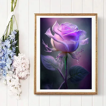Diamond Slikarstvo 5d Poln Krog Smolo Purple Rose Mozaik Rastlin Sliko Ročno Navzkrižno Šiv Kit Doma Dekoracijo Sten Darilo DIY