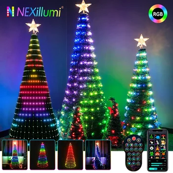 WS2812B Božično Drevo Toppers Luči Multicolor Pravljice LED Star Niz Slap Božič APLIKACIJO Bluetooth Domačem Dvorišču Počitnice Dekor 5