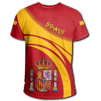 Moška T-Shirt Španiji Nacionalni Emblem Tiskane 3d Tees O-Vratu Kratek Rokav Moda Kul Oblačila Velikosti Svoboden Vrhovi Za Moške