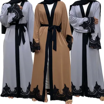 Odprite Abaya Muslimanske Ženske Dolgo Obleko Maxi Čipke, Vezenine Jopico Kimono Dubaj Tam Kaftan Turčija Ramadana Islam Caftan Arabski Haljo Obleke