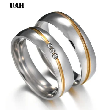 UAH 6 MM, iz Nerjavnega Jekla Par Obročev Srebrne Barve Poroka Crystal Ring Za Ljubitelje Romantičnih Elegantno Udejstvovanje Stranka Nakit