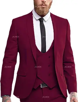 Mens Obleko 3 Kos Slim Fit Formalnih Poslovnih Zarezo River Tuxedos Groomman Za Poroko(Blazer+Telovnik+Hlače)