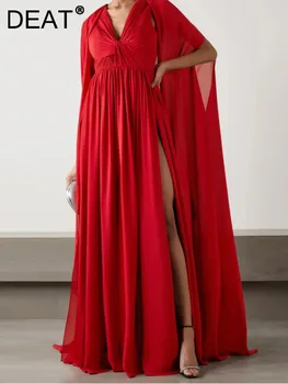 DEAT Elegantno Obleko Visoko Split Proti-vrat Gaza Barva Dolžina Tal po Meri Ženske Večerne Obleke 2024 Spomladi Nova Moda