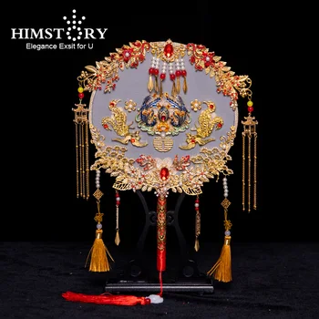 HIMSTORY Luksuzni Kitajski Zlato Draggon in Phoenix Poročne Navijači Šopke Klasično Ročno Tassel Darilo, Poročni Ročno Pribor