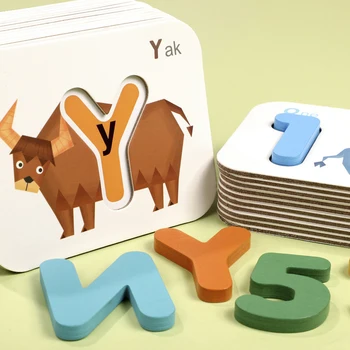 Otroške lesene igrače Montessori število pismo ujemanje kognitivne sim blokira zgodnjega učenja izobraževalne igrače za otroke darilo