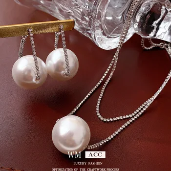 Francoski Stil Mikro Vdelan Pearl Dvojno Plast Večplastna Ogrlica Modi Ključnico Verige Enostavno Nov Stil Nakit Trgovini