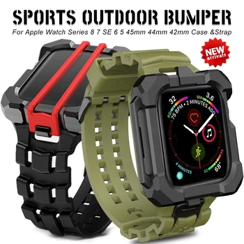 Silikonski Poletje Šport na Prostem Watch Band Primeru Za Apple Gledati Serije 8 7 6 Gume Trak Za iWatch 45mm 44 42mm Vojaške Vojske
