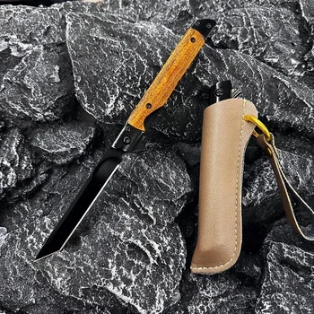 Prenosni Visoke Trdote Sandalovine Ročaj Črna Titan Jekla, Zložljiv Sadje Za Rezanje Kampiranje Samoobrambe Mini Nož