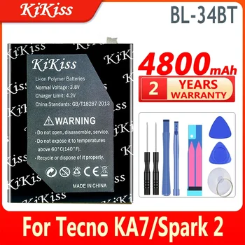 4800mAh KiKiss Visoko Zmogljivost Baterije BL-34BT BL34BT Za Tecno KA7/Iskra 2 Spark2 Mobilnega Telefona, Baterije