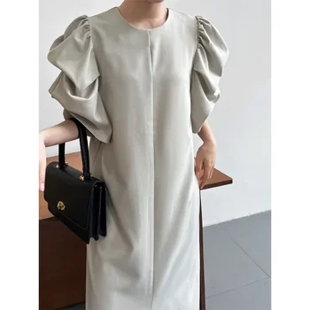 2023 Moda Eleganten Stranka Poletje Udobno Delo Mehurček Sleeve Solid Color Precej Obleke za Ženske Novo V Dolge Obleke