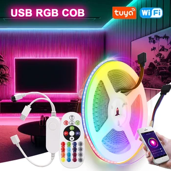 WIFI COB Led Trakovi Luči 5V USB LED Trak TV Ozadja Soba Dekoracijo Led Trak Diod Prilagodljiv Trak Delo z Amazon Alexa