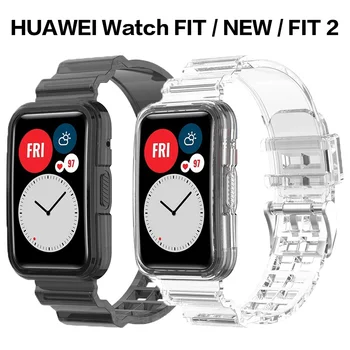 Kovček+Pas Za Huawei Watch Fit 2 Trak Zapestnica correa Plastičnih Šport Jasno, Integrirano silikonski Pas Huawei Watch Fit/nov Trak