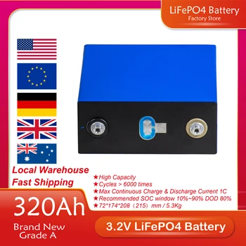 RAZRED A 3.2 V Lifepo4 320Ah Baterije Globoko 6000 Cikel ponovno Polnjenje Batteri Pack DIY RV Čolni Golf Voziček Celice Evropi NAS Hitra Dostava